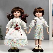 Кукла коллекционная парочка набор 2 шт “Стася и Егор в нарядах в цветочек“ 30 см фото