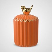 Керамическая Декоративная Оранжевая Банка с Золотистой Птичкой L “Зигзаг“ фото