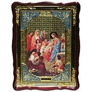 Икона храмовая с багетом Благословение детей, в фигурном киоте 82х114 фото
