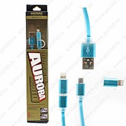 USB Cable Remax Dataline Aurora 1M 2 in 1 Lightning, Micro USB Blue (Синий) фото