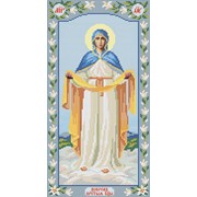 Икона ручной работы Богородица Покрова вышитая бисером