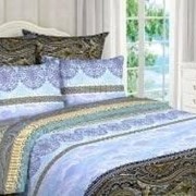 Комплект постельного белья Евро из бязи “Avrora Texdesign“ Голубой и сине-зеленый с разными узорами и линиями фотография