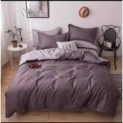 Двуспальный комплект постельного белья из поплина “Fuanna“ Темно-серо-фиолетовый с надписью и светло-серый в фото