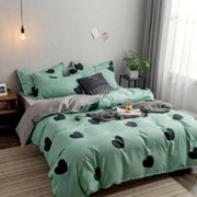 Комплект постельного белья Евро из сатина “Mancy A+B“ Оливково-зеленый с черными сердечками и серый фото