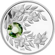Монета с кристаллом цвета летней травы Перидот, серебро фото