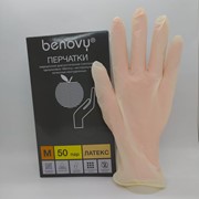 Перчатки латексные неопудренные Benovy M (бежевый) 50 пар (100шт) медицинские нестерильные текстурированные фото