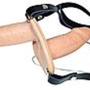 Телесный женский страпон с вагинальной пробкой Strap-On Duo - 15 см. фото