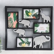 Фоторамка пластик на 4 фото 10х15 см “Четыре серебряных слона“ чёрный 39х42 см фото