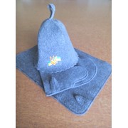 Комплект в сауну шапка "герб"+килимок+рукавиця (сірий)