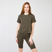Комплект (футболка/дл.шорты) женский, цвет хаки, размер 48 фотография