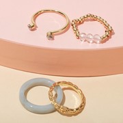 Набор кольца 4 шт. 'Джипси' 1 на фалангу, стёклышки, цвет бело-серый в золоте, размер 16-17 712941 фотография