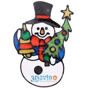 Наклейка НОВЫЙ ГОД Снеговик с подарком и с ёлкой XR14233 (200х180) полимер (Н-236) (упак 1шт) фото