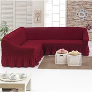 Растягивающийся чехол на резинке на угловой диван Bulsan бордовый фото