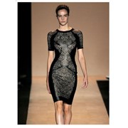 Экстра бандажное платье Herve Leger черного цвета с бежевым принтом HL70403 фото