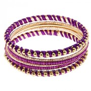 Браслет-кольца 6 колец Невесомость , цвет фиолетовый в темном золоте фото
