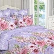 Комплект постельного белья Евро из бязи “Avrora Texdesign“ Голубой с бело-розовыми цветами фото