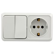 Беларусь Блок выключатель двухклавишныйс индикатором+розетка наружный 2В-РЦ-565 фото