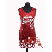Платье расшитое пайетками Merry Christmas, красное фотография