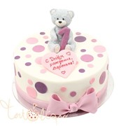 Детский торт розовый с мишкой на 1 год №387 фото