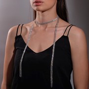 Колье 'Нить' 3 ряда, цвет белый в серебре, L120 фото