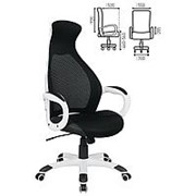 Кресло для руководителя Brabix "Genesis EX-517", пластик белый, ткань/экокожа/сетка черная