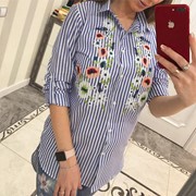 Женская коттоновая рубашка удлиненная по спинке с вышивкой, в расцветках фотография