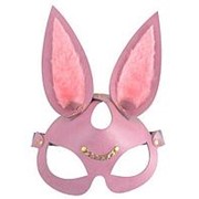 Розовая кожаная маска Зайка с длинными ушками фото