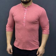 Мужская футболка на пуговицах коралловая