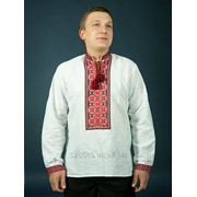Мужская украинская вышиванка с красным орнаментом из полотна или льна - на выбор (chsv-17-01) фото