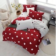 Полутораспальный комплект постельного белья из сатина “Mancy A+B“ Красный с белыми сердечками и серый в фотография
