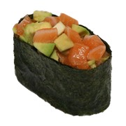 Суши Авокадо Сякэ (суши гункан с лососем и авокадо) фото