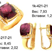 Гарнитуры: кольцо + серьги золото Au 585° пробы со вставками из драгоценных и полудрагоценных камней фото