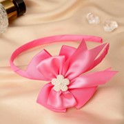 Ободок для волос 'Линда' 0,5 см, двойной бант цветочек, розовый фото