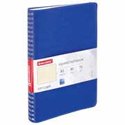 Тетрадь А5 (148x218 мм), BRAUBERG “Office PRO“, под кожу, гребень, 80 л., синяя, 111045 фотография