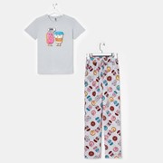Костюм женский 'Пончики' (футболка, брюки), цвет серый, размер 52