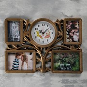 Часы настенные, серия: Фото, "Семейное дерево",плавный ход, d=18 см, 4 фоторамки,1АА 33х48см