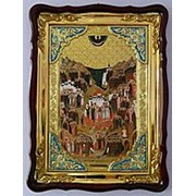 Икона Собор всех святых, в земле Российской просиявших, в фигурном киоте, с багетом Храмовая, 82х114 фотография