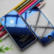 Защитное противоударное зеркальное каленое ультратонкое синее стекло для Iphone 4, 4S