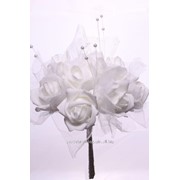 Роза латекс на проволоке (50 х 50 мм), белый /фатин, жемчуг, блеск, 8 шт/