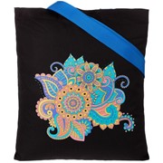 Холщовая сумка «Узор», черная с ярко-синими ручками фото
