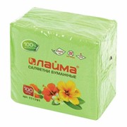 Салфетки бумажные 100 шт., 24х24 см, ЛАЙМА, зеленые (пастель), 100% целлюлоза, 111791 фото