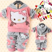 Одежда детская Baby 2piece suit set tracksuits Girl's Hello Kitty clothing sets velvet children's Sport suits hoody jackets +pants freeshipping, код 856847965 фото