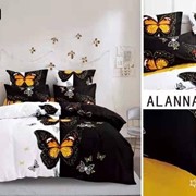 Комплект постельного белья Евро из сатина “Alanna“ Белый и черный с маленькими бабочками и черно-желтыми фото