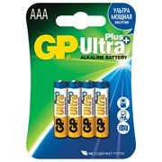 Батарейки КОМПЛЕКТ 4 шт., GP Ultra Plus, AAA (LR03, 24А), алкалиновые, мизинчиковые, блистер, 24AUP-2CR4 фотография