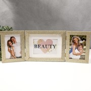 Фоторамка пластик на 3 фото 10х15, 15х20 см “Блёстки“ золото 18х50 см фото