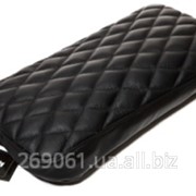 Подушка автомобильная-подлокотник из натуральной кожи черная с прострочкой ромб