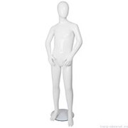 Манекен детский, стилизованный, белый глянец, для одежды в полный рост, на 8 лет, стоячий прямо, руки немного согнуты в локтях. MD-FRJ-08C-01G фото