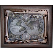 Настенная ключница “Карта мира“ с шильдом из полистирола (27,5 х 22,5 х 7,5 см) фотография