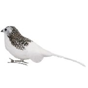 Птица из перьев серо-белая 18 см фото