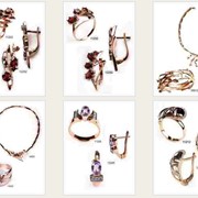 Комплекты: кольцо, серьги, ожерелье, подвески, золото Au 585 пробы с драгоценными и полудрагоценными камнями фотография